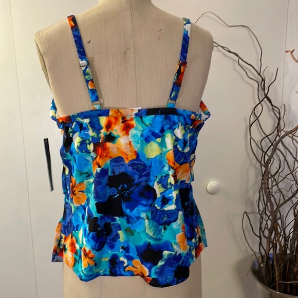 St Tropez swimsuit top in floral blue and orange - Picture 3 of 5